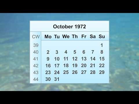 October 1972 Calendar
