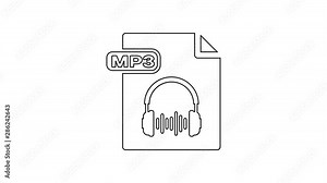 Black MP3 file document. Download mp3 button line icon on white background. Mp3 music format . MP3 file symbol. 4K Video motion graphic animation