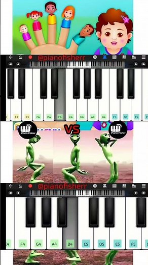 The Finger Family Song V's Dame TU Cosita Alien Dancing Meme - Easy Piano Tune #shorts