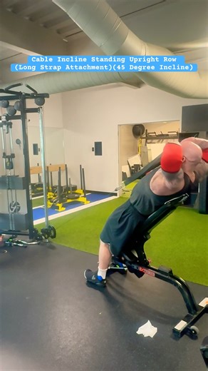 Cable Incline Standing Upright Row (Long Strap Attachment)(45 Degree Incline)