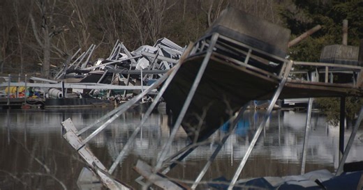 Anchor High Marina damaged by tornadoes. Owner is hopeful boaters will eventually return