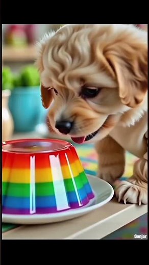Cute Dog Eating and Playing with Jelly on the Table! 😂🐶