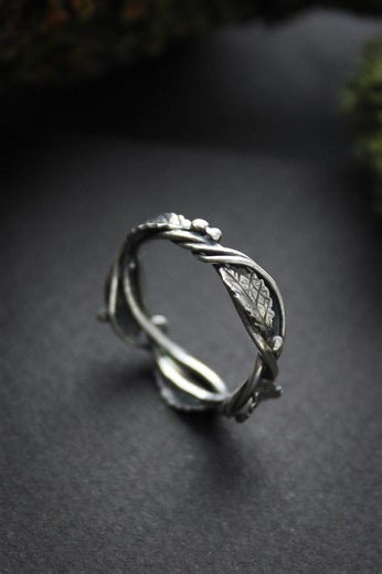 Elven Silver Ring With Leaves and Twigs Silversmaithing - Etsy