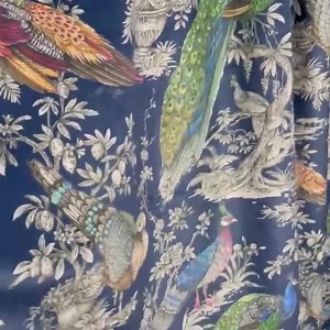 Peacock Pheasant Velvet Fabric: Navy Blue Floral Bird Print, Vintage Style, Sold by Meter - Etsy
