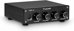 1-IN-4-OUT Lossless Analog Audio Switcher Box Splitter VOL Control for Amplifier (Black)