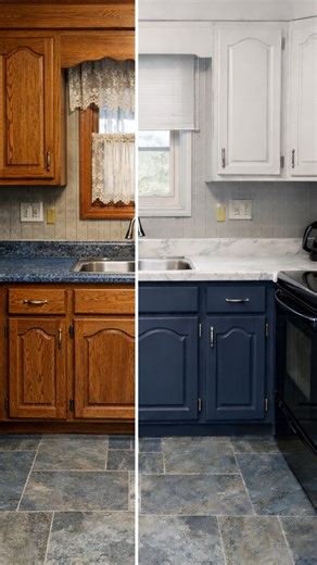 ALL-IN-ONE Paint by Heirloom Traditions on Instagram: "Outdated kitchen… meet your glow up. 😍 Same space, BUT totally different updates using ALL-IN-ONE Paint ! NO SANDING, no major renovation, no “rip everything out” budget. In this video you’ll see: ✨ Colosseum ✨ Colosseum + Faux Carrara Marble countertops ✨ Polo ✨ Cashmere (uppers) + Polo (lowers) ✨ Spruce No matter what your budget is, you can have a kitchen you love. Comment “BUNDLE” and we’ll DM you the link to our 2-Quart Cabinet Bundle 