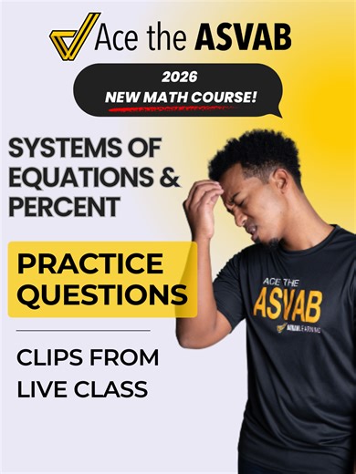 Two powerful ASVAB math topics in one lesson. Perfect for boosting both speed and accuracy. 📘 Lesson includes: • 0:00 – Solving a system of equations • 6:42 – Percent discount word problem Mastering methods beats memorizing formulas. That’s how confidence builds. 👉 Link in bio or text 567-698-8867 Free ASVAB classes • Full program • Score predictors #ASVABMath #SystemsOfEquations #PercentProblems