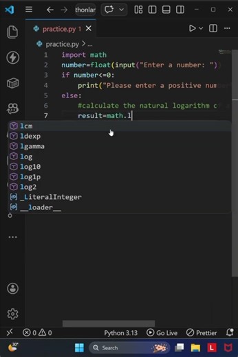 32 Python Program to calculate the natural logarithm of a number