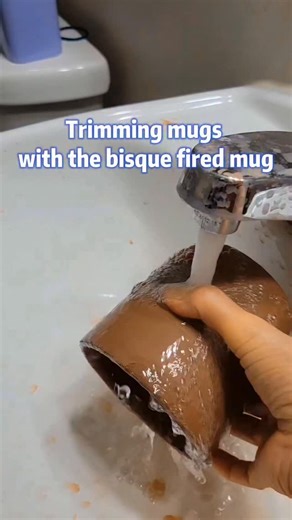 Seowoon Oh on Instagram: "Trimming tip - using a bisque fired mug as a chuck #ceramics #satisfying #etsyseller #asmr #potterylove #clayart"