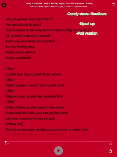 Heathers Candy Store Full Song Karaoke | Lyrics Included