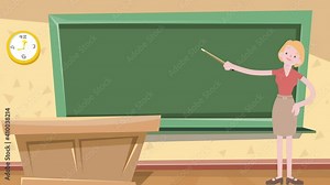 Animated cartoon design of teacher while teaching at school. Shot in 4k resolution