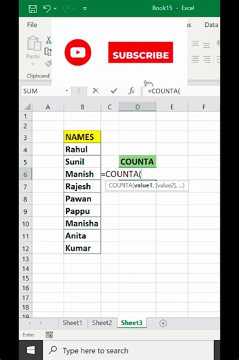 How to Use COUNTA Function in Excel | Office Work Tips #excel #shorts