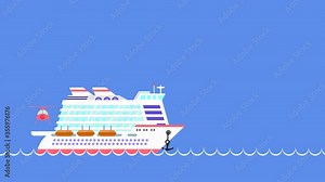 Cruise ship sailing on the sea. Looping animation of a ship in the ocean with high-quality 4K moving elements.