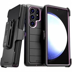 Defender Case for Samsung Galaxy S24 Ultra with Belt Clip, Kickstand, Dual-Layer, Black/Light Pink