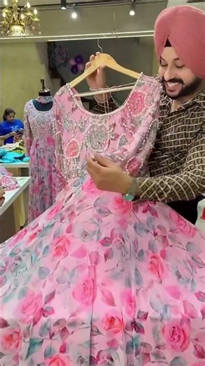 Pink Soft Chiffon Full Flair party Wear Semi Backless Anarkali Gown With Heavy Pearl Hand work On