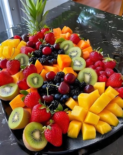 Tropical Summer Fruit Platter: A Refreshing Burst of Color and Flavor "Every time I set this platter on the table, it feels like I’m bringing a piece of paradise to our backyard. The vibrant colors and sweet aromas make summer gatherings so much brighter!" This Tropical Summer Fruit Platter is not just a feast for the eyes; it's a delicious medley of juicy fruits that captures the essence of sunny days. Ingredients 2 cups fresh pineapple, diced 2 cups strawberries, hulled and halved 1 cup kiwi, 