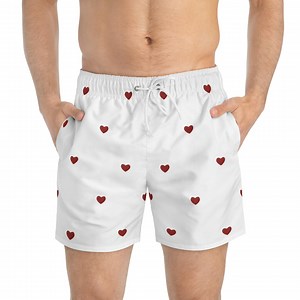 Hearts Swim Trunks | Red Hearts Aesthetic | Red Hearts on White | Heart Pattern Men's Swimwear | Valentine's Gift Idea | Love Heart Shorts - Etsy