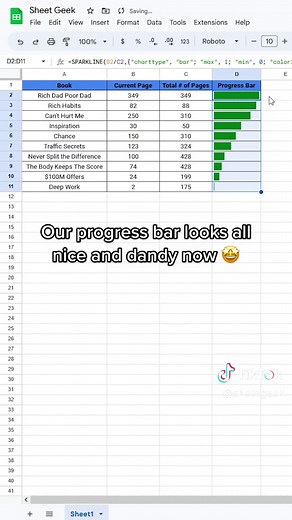 How to make a progress bar in Google Sheets! 😈 #googlesheets #googlesheetstips #spreadsheets #excel #exceltips