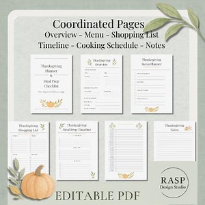 Editable Thanksgiving Planner & Meal Prep Checklist  Printable Thanksgiving Planning Kit Thanksgiving Menu, Shopping List - Cooking Schedule