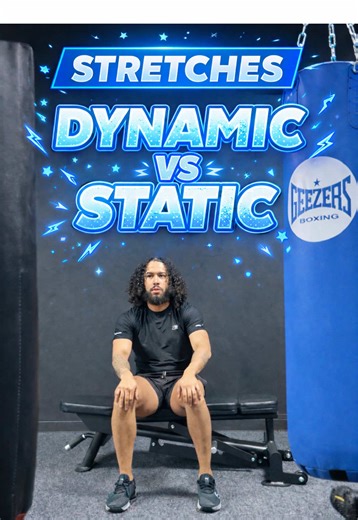 STRECHES Dynamic vs Static. When stretching, it’s important to choose movements that closely mimic the exercises you’re about to perform. Dynamic stretching involves controlled, active movements that take your joints and muscles through their full range of motion, helping to increase blood flow, improve mobility, and prepare your body for activity. Static stretching, on the other hand, involves holding a stretch for an extended period and is best used after training to help relax muscles and imp