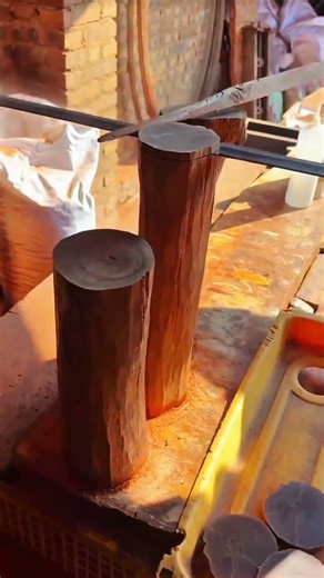Metal blade slicing logs into discs, crisp rhythm of morning woodworking craft