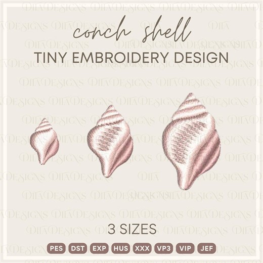 Conch Shell Tiny Machine Embroidery Design Files - 3 Sizes - Etsy UK