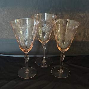 Vintage Lancaster Glass “jubilee” Pink Etched Water Goblets – Set of 3 - Etsy