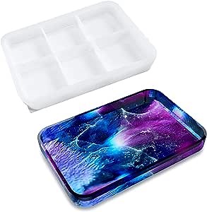 LBFNKCH Resin Tray Molds, Large Rolling Rectangular Tray Molds for Resin, Silicone Tray Molds with Edges for Epoxy Casting, DIY Jewelry Holder, Home Decoration, Agate Tray, Fruit Snack Tray