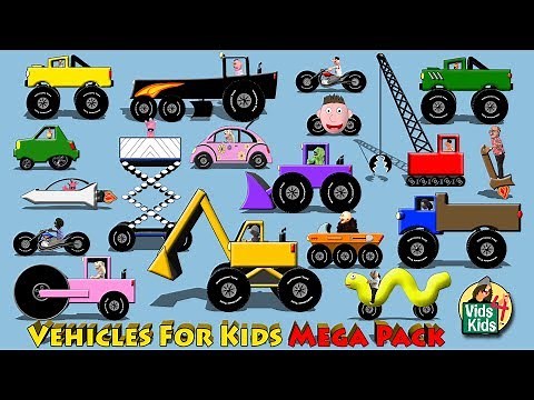 Vehicles For Kids Mega Pack - Cars Trucks Motorcycles Fire Truck for Children