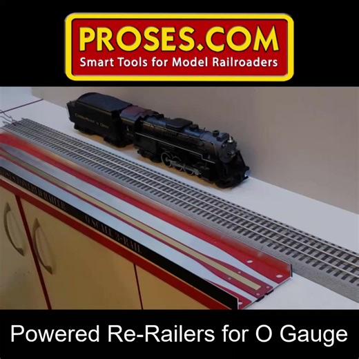 Placing long, multi-wheel locomotives on the track can be a challenge. Proses powered rerailers transfer power from your analog or digital system directly to the locomotive, allowing it to run, align perfectly, and settle smoothly onto the rails — in seconds. Now there’s a perfect solution. Whether you’re 5 or 105 years old, your locomotive will be placed on the track effortlessly, precisely, and fast. Just place the Proses re-railer on the track, drop your locomotive on the re-railer, run your 