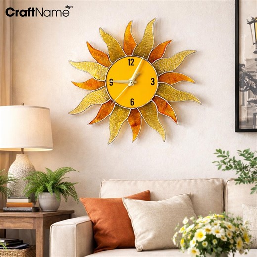 Sun Stained Glass Wall Clock, Artistic Decor for Living Room Office or Kitchen, Housewarming Gift - Etsy