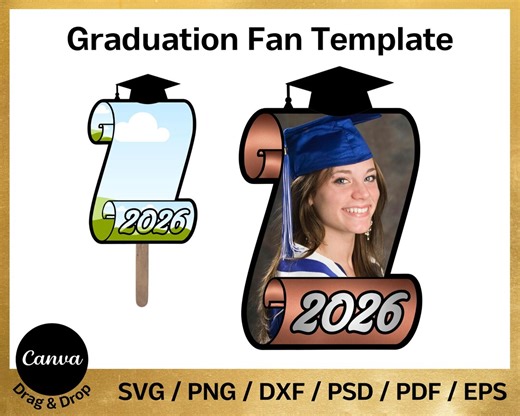 Scroll Fan Photo Template, Graduation Diploma Scroll Paddle Fan, Convocation Ceremony Program, Canva, SVG, PNG, Instant Download - Etsy