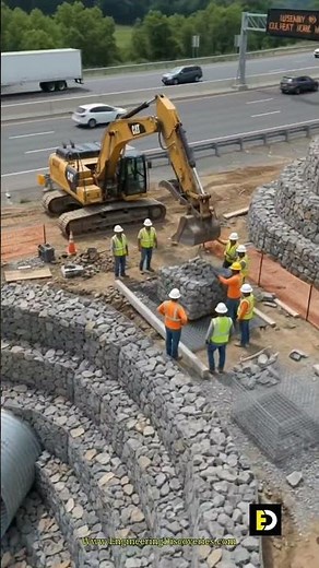 Highway Drainage Construction: Installing Gabion Retaining Walls & Culvert Outlets.