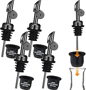 4 Set Liquor Pour Spout with Adapters Stainless Steel Wine Pouring Spout for Large Bottle Pourer Olive Oil Spout Hygienic Alcohol Speed Spouts Auto-Open/Close for Alcohol Olive Oil Juice