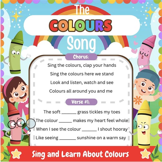 Colours Fill-in-the Blank Songwriting Worksheet, Creative Writing Activity (printable PDF) - Etsy