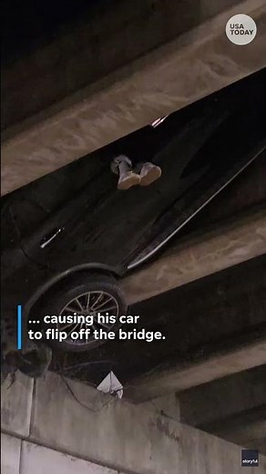 Driver left dangling after car crashes, becomes stuck on Atlanta overpass roof