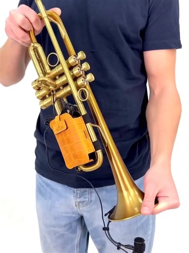 Our genuine leather microphone transmitter pouch fits trumpet, saxophone, trombone, cornet, flugelhorn, and French horn. Secure, scratch-free, and compatible with most bodypacks. Available in Crazy Horse, Detroit, and Reptile leathers in many colors. Free personalization — standard, silver, or gold. #trumpet #saxophone #tromboneguard