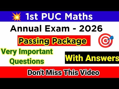 1st PUC Maths Passing Package For Annual Exam 2026 Important Questions with Answers kseab