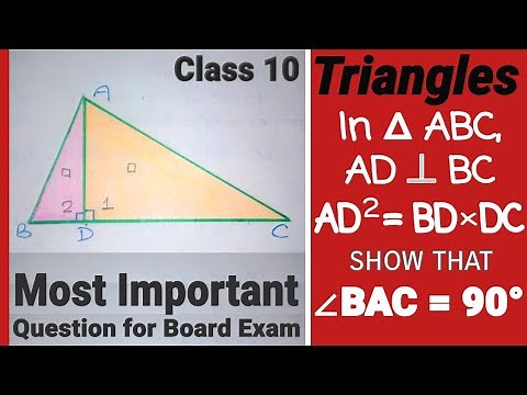 In triangle ABC, AD is perpendicular to BC, AD^2=BD×CD. Prove that triangle is a right triangle.