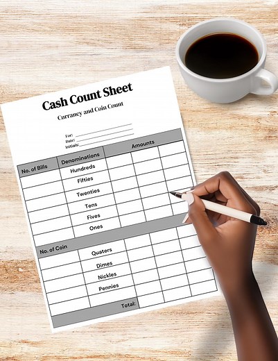 Printable Cash Count Sheet,daily Cash Tracker,daily Cash Log,printable Cash Denomination Form Cash Reconciliation Sheet,register Audit - Etsy