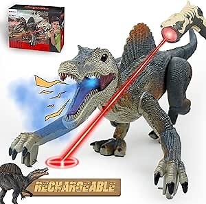 BEZGAR Spinosaurus, Realistic Remote Control Dinosaur Toys for Kids 5-7, RC Walking Jurassic World Toys with Light, Auto-Spray and Roar for Boys and Girls 3+ Years Old
