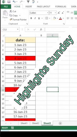 automatically Highlight Sunday Dates in Excel | Conditional Formatting Tutorial #shorts