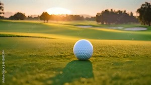 Golf Ball Resting on Sunset Golf Course Generative AI