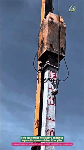 Hydraulic Pile Driving Machine Installs 12 m Concrete Piles for Strong Foundations