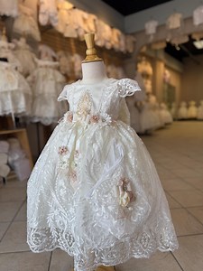 Elegant Ivory Baptism Dress With Virgin Mary Embroidery and Floral Accents - Etsy