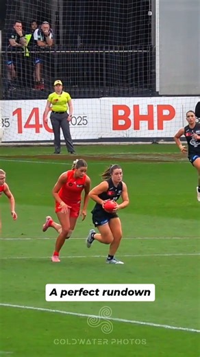 Kevin Troy 📷 on Instagram: "A perfectly executed rundown in the clash between @gcsunsaflw and @carltonfc_w #aflw #afl #aflclips #sports #sportphotography #highlightreel #slowmotion"