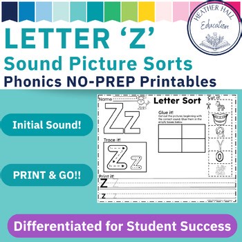 LETTER 'Z' Sound Picture Sort: Phonics NO-PREP Printable