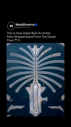 𝐁𝐔𝐒𝐈𝐍𝐄𝐒𝐒 | 𝐖𝐄𝐀𝐋𝐓𝐇 | 𝐌𝐎𝐓𝐈𝐕𝐀𝐓𝐈𝐎𝐍 on Instagram: "What looks like a surreal aerial illusion is actually one of the most complex engineering projects ever built 🌍⚙️ Palm Jumeirah was created using over 3 billion cubic feet of sand, dredged from the Persian Gulf and placed with centimeter-level GPS precision to form a perfectly symmetrical palm visible from space. Instead of concrete foundations, engineers relied on natural sand compaction, advanced vibration techniques, and i