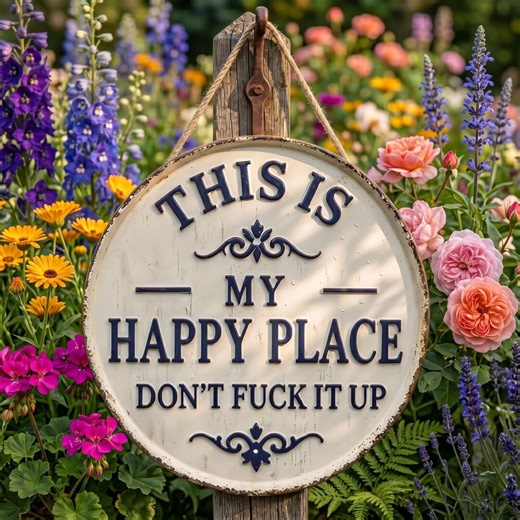 This Is My Happy Place Metal Sign, Funny Rustic Home Decor, Snarky Garden Sign, Patio Decor, Humorous Yard Art, Housewarming Gift