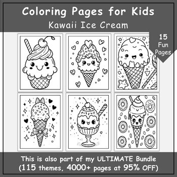Kawaii Ice Cream Coloring Book | Printable Coloring Pages for Kids | Grade K-5